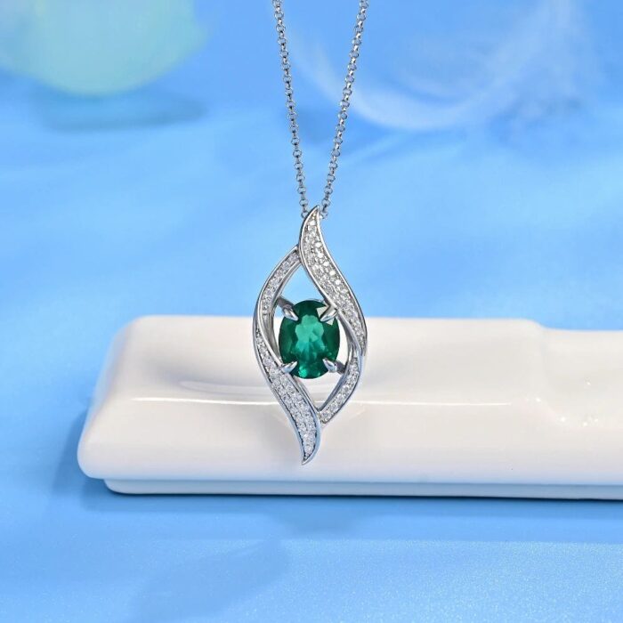 925 Silver Cultured Emerald Necklace P0627 - Image 3