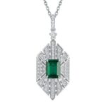 925 Silver Cultured Emerald Necklace P0684
