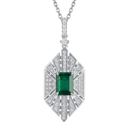 925 Silver Cultured Emerald Necklace P0684