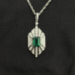 925 Silver Cultured Emerald Necklace P0684 - Image 4