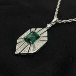 925 Silver Cultured Emerald Necklace P0684 - Image 5