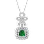 925 Silver Cultured Emerald Necklace P0699