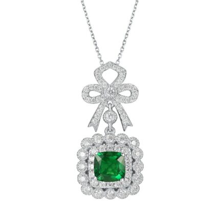 925 Silver Cultured Emerald Necklace P0699