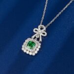 925 Silver Cultured Emerald Necklace P0699 - Image 2