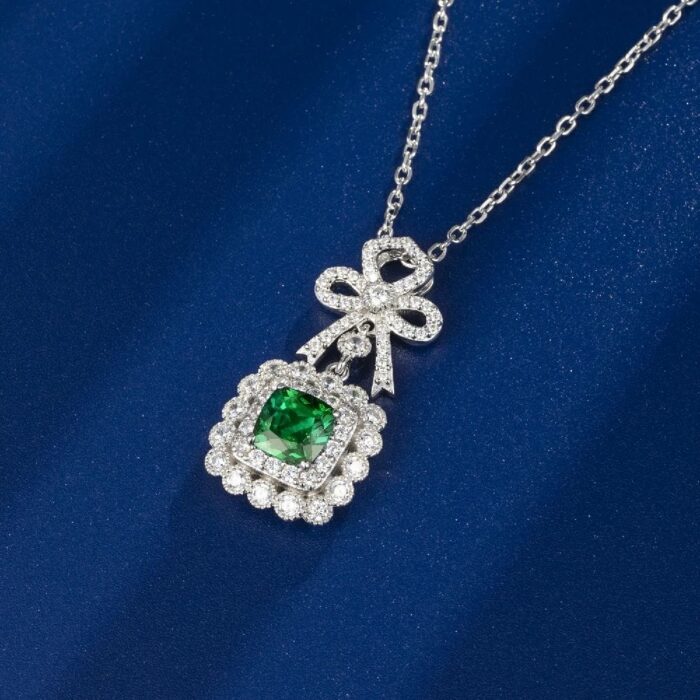 925 Silver Cultured Emerald Necklace P0699 - Image 2
