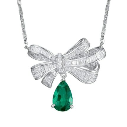 925 Silver Cultured Emerald Necklace P0719