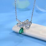 925 Silver Cultured Emerald Necklace P0719 - Image 2