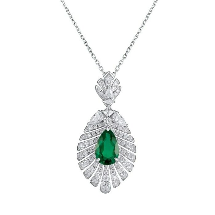 925 Silver Cultured Emerald Necklace P0830 - Image 1