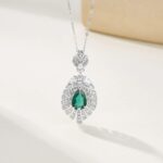 925 Silver Cultured Emerald Necklace P0830 - Image 2