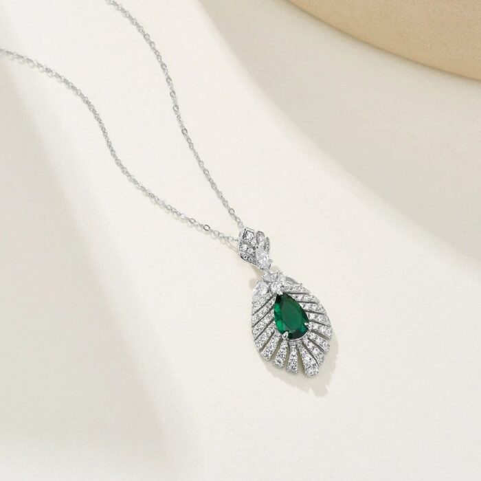 925 Silver Cultured Emerald Necklace P0830 - Image 3