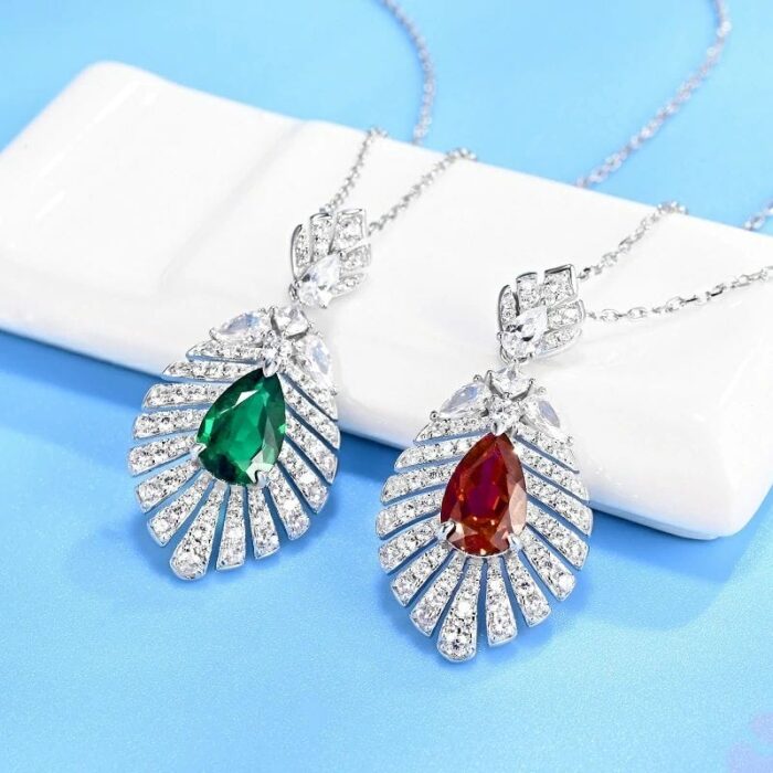 925 Silver Cultured Emerald Necklace P0830 - Image 4