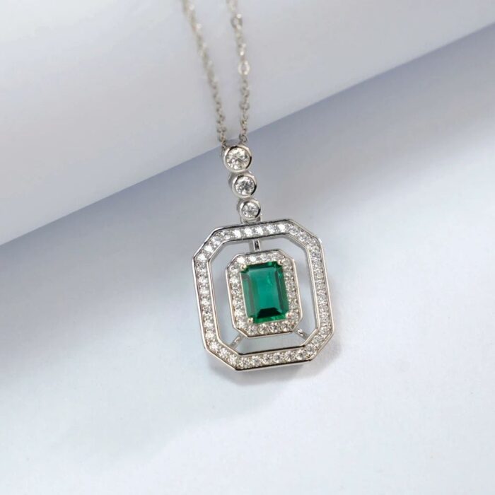 S925 Silver Lab-Created Emerald Necklace - Model P1122 - Image 2