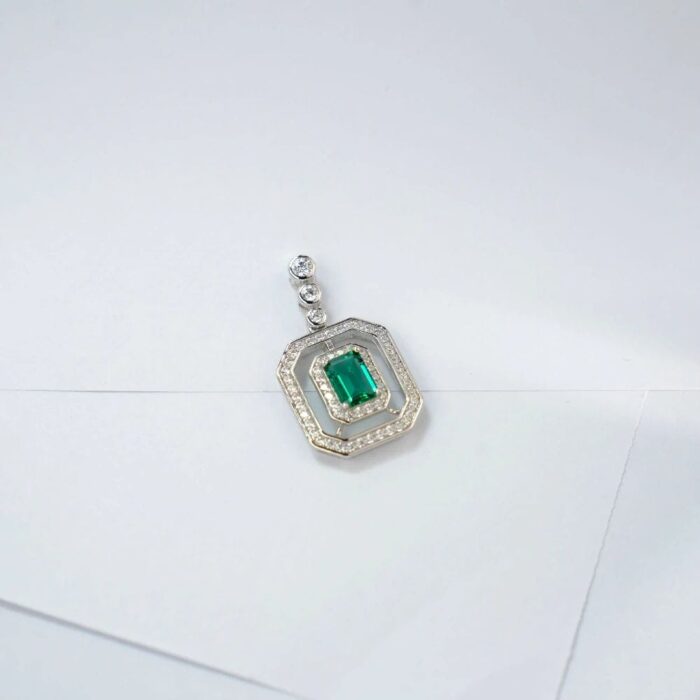 S925 Silver Lab-Created Emerald Necklace - Model P1122 - Image 3