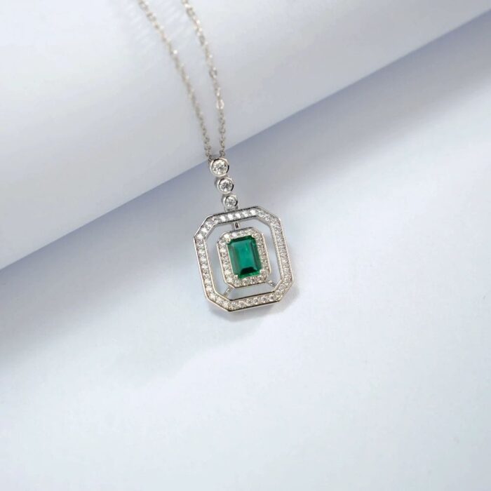 S925 Silver Lab-Created Emerald Necklace - Model P1122 - Image 5