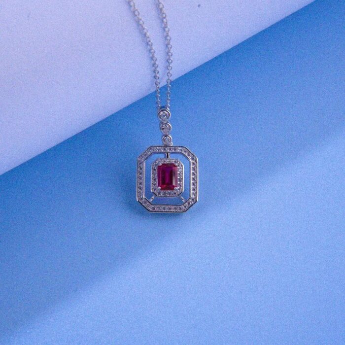S925 Silver Cultured Ruby Necklace P1122R - Image 2