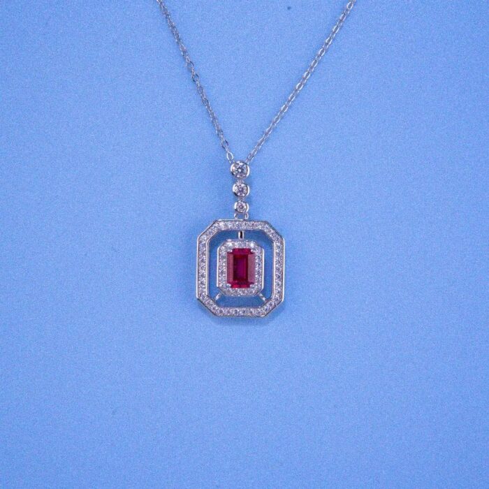 S925 Silver Cultured Ruby Necklace P1122R - Image 3