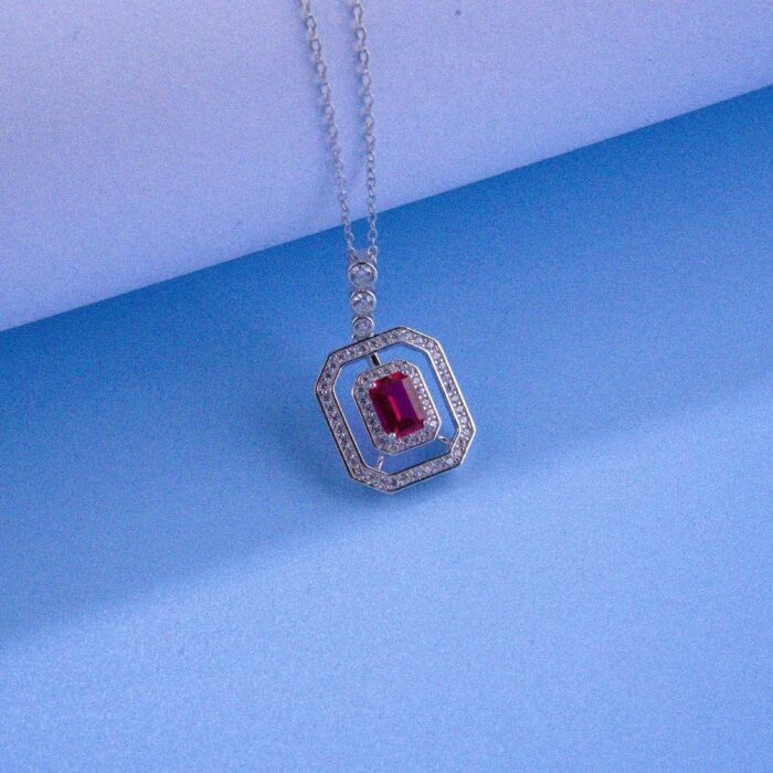 S925 Silver Cultured Ruby Necklace P1122R - Image 4