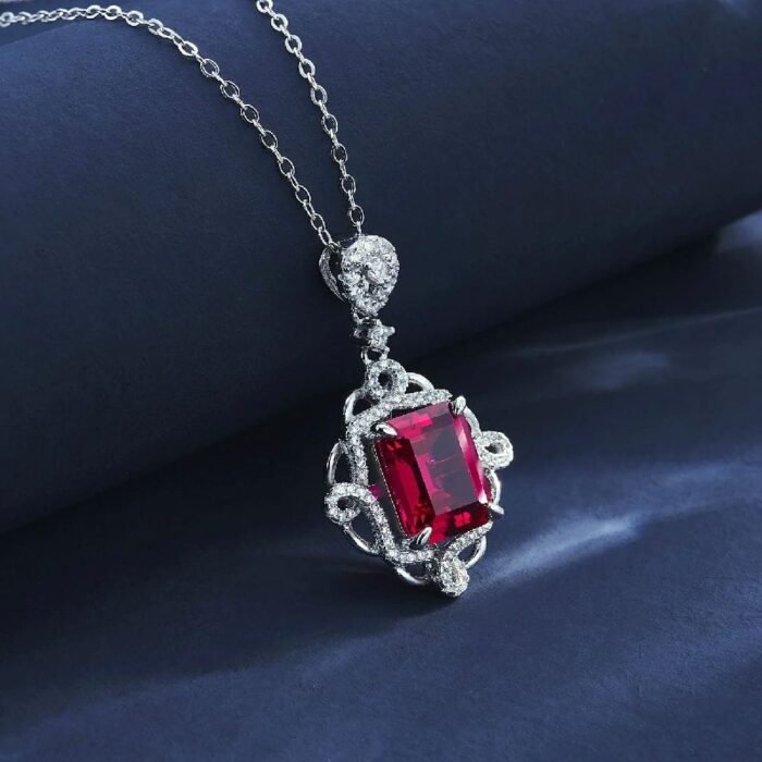 S925 Silver Cultured Ruby Necklace P1468R - Image 2