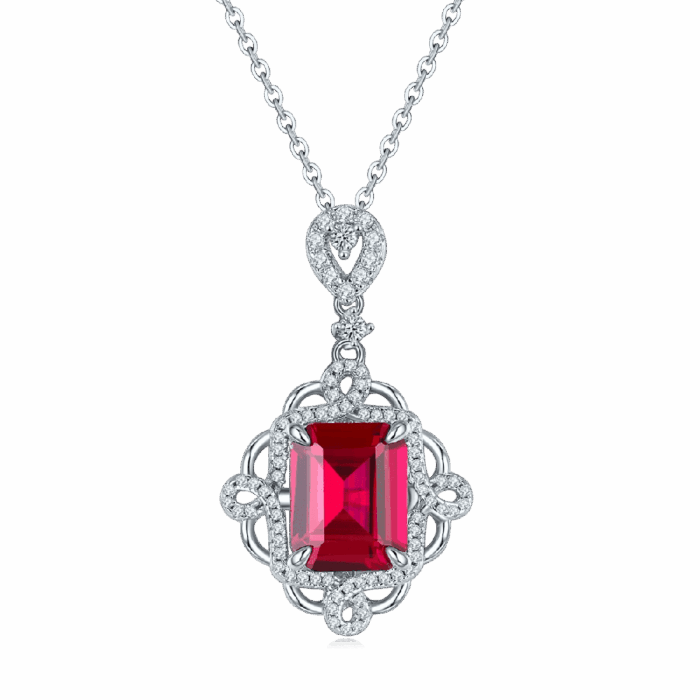 S925 Silver Cultured Ruby Necklace P1468R - Image 1
