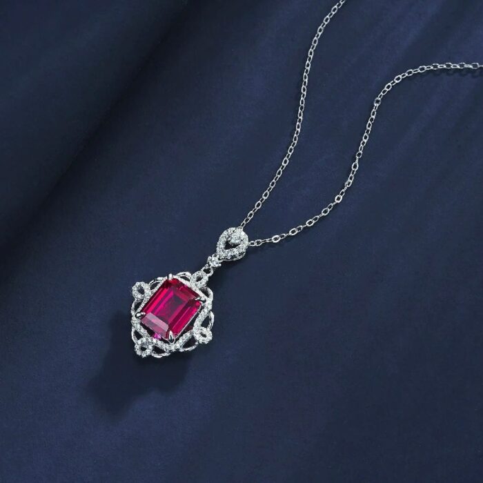 S925 Silver Cultured Ruby Necklace P1468R - Image 3