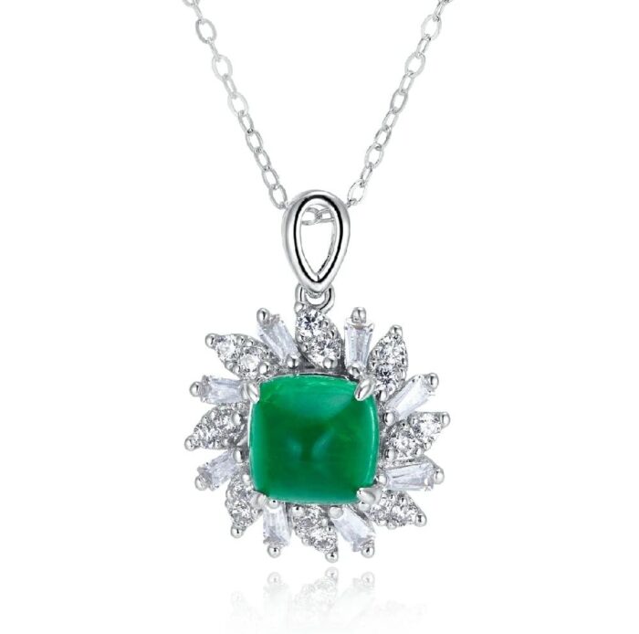 925 Silver Cultured Emerald Necklace P1626 - Image 1