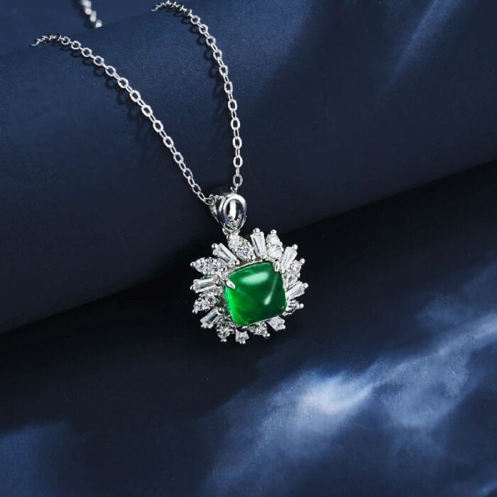 925 Silver Cultured Emerald Necklace P1626 - Image 2