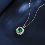 925 Silver Cultured Emerald Necklace P1626 - Image 3