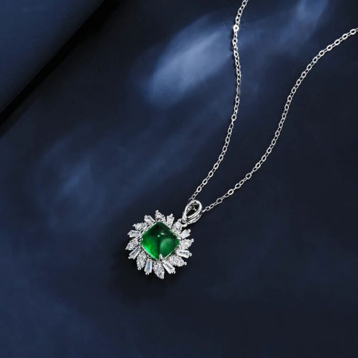 925 Silver Cultured Emerald Necklace P1626 - Image 3