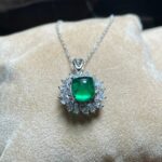 925 Silver Cultured Emerald Necklace P1626 - Image 4