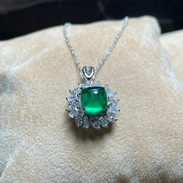 925 Silver Cultured Emerald Necklace P1626 - Image 4
