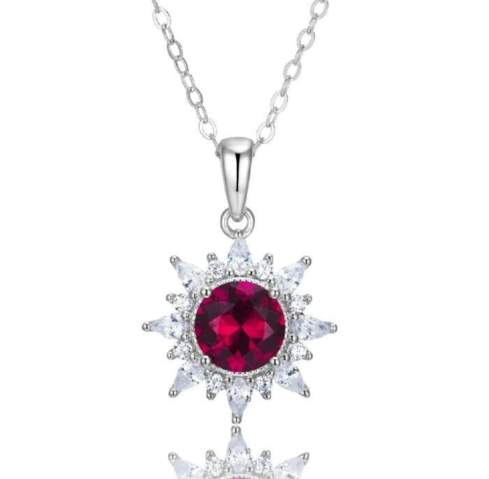 S925 Silver Cultured Ruby Necklace P1642R - Image 1