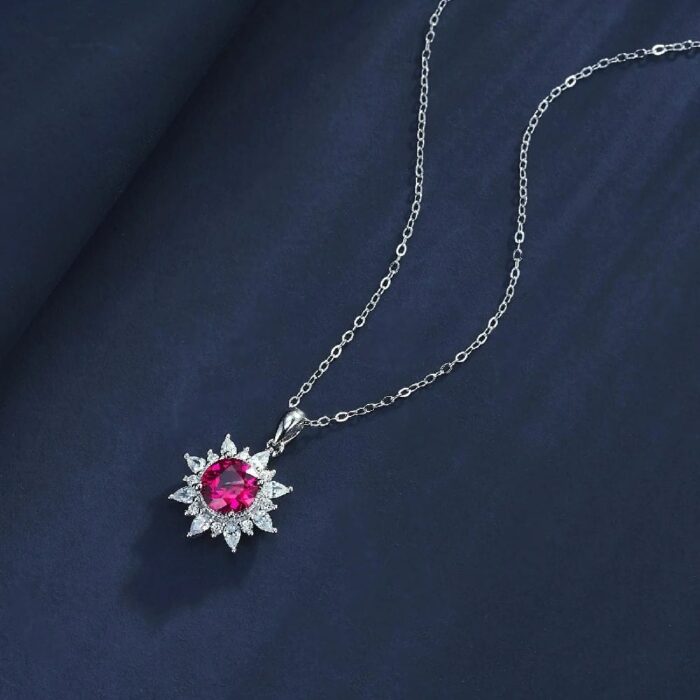 S925 Silver Cultured Ruby Necklace P1642R - Image 2