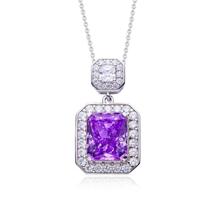 925 Silver Purple Cubic Zirconia Pendant - Model PS1808C1 (Chain Not Included) - Image 1