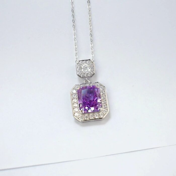 925 Silver Purple Cubic Zirconia Pendant - Model PS1808C1 (Chain Not Included) - Image 2
