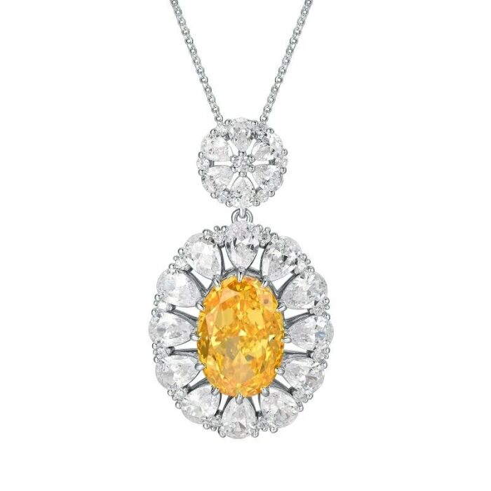 925 Silver Yellow Cubic Zirconia Pendant - Model PS1809C1 (Chain Not Included) - Image 1