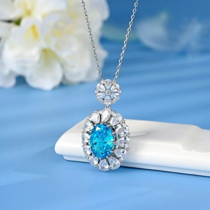 925 Silver Blue Cubic Zirconia Pendant - Model -B-PS1809C1 (Chain Not Included) - Image 2