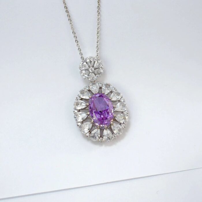 925 Silver Purple Cubic Zirconia Pendant - Model P-PS1809C1 (Chain Not Included) - Image 2