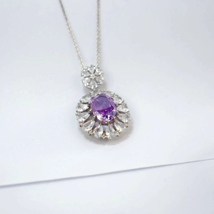 925 Silver Purple Cubic Zirconia Pendant - Model P-PS1809C1 (Chain Not Included) - Image 3