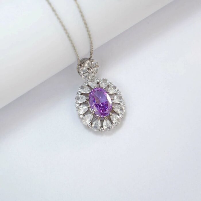 925 Silver Purple Cubic Zirconia Pendant - Model P-PS1809C1 (Chain Not Included) - Image 4