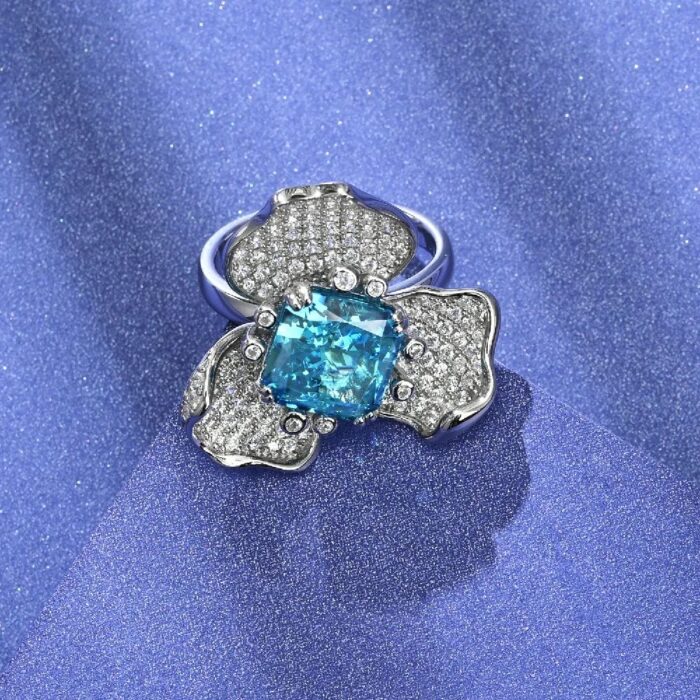 925 Silver Blue Cubic Zirconia Ring - Model R-112B - Image 2