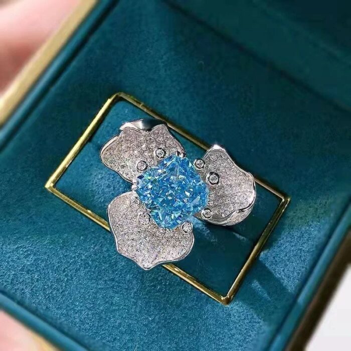 925 Silver Blue Cubic Zirconia Ring - Model R-112B - Image 3