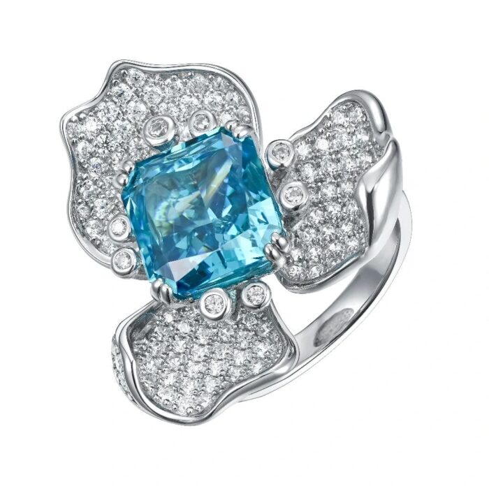 925 Silver Blue Cubic Zirconia Ring - Model R-112B - Image 1