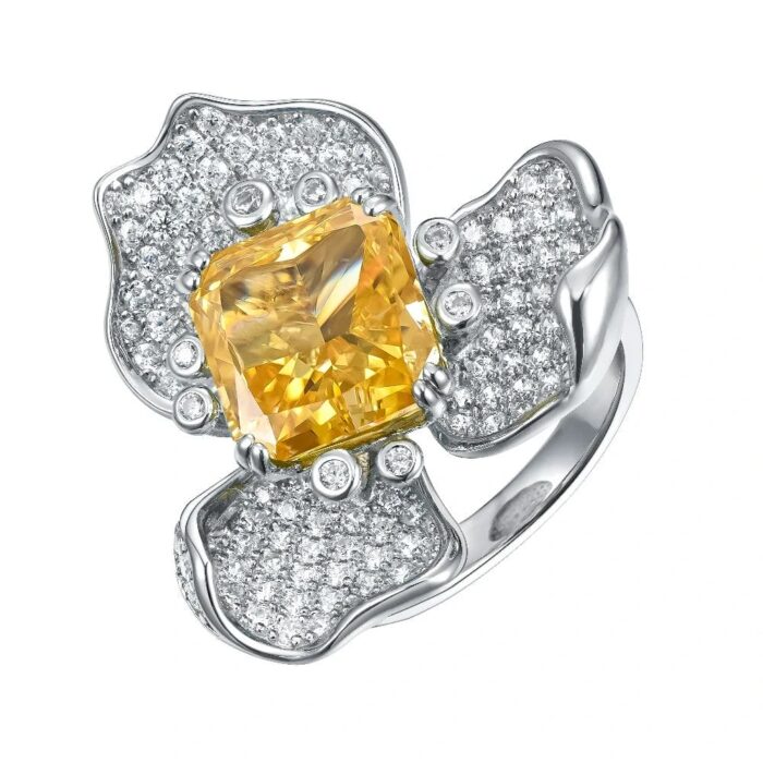 925 Silver Yellow Cubic Zirconia Ring - Model R-112Y - Image 1