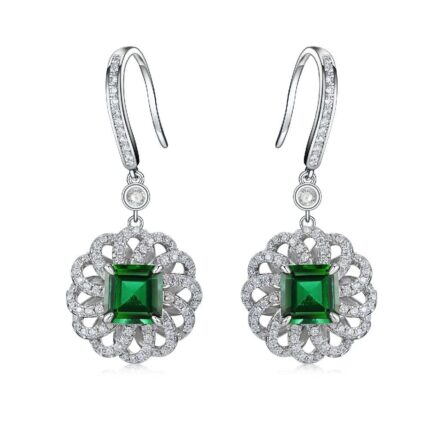 925 Silver Lab-Created Emerald Earrings - Model R0014