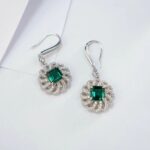 925 Silver Lab-Created Emerald Earrings - Model R0014 - Image 2