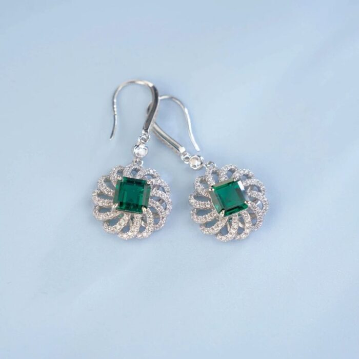 925 Silver Lab-Created Emerald Earrings - Model R0014 - Image 4