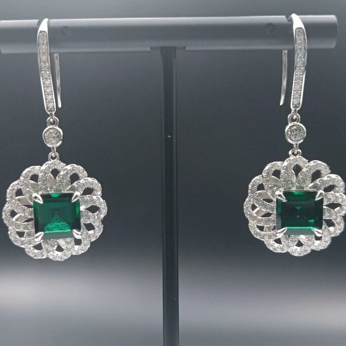 925 Silver Lab-Created Emerald Earrings - Model R0014 - Image 6