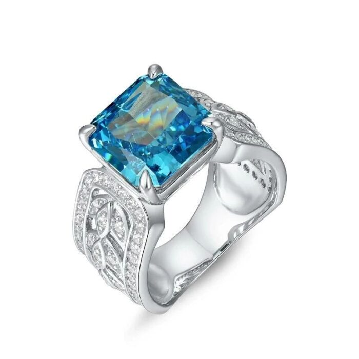 925 Silver Blue Cubic Zirconia Ring - Model R0017B - Image 1