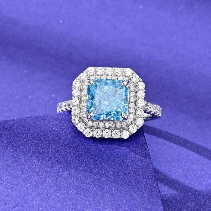 925 Silver Blue Cubic Zirconia Ring - Model R0028B - Image 2