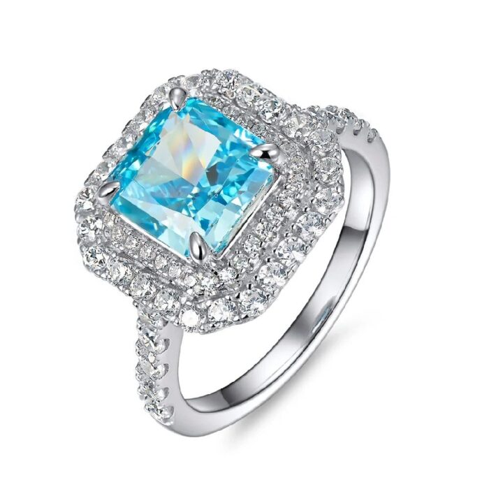 925 Silver Blue Cubic Zirconia Ring - Model R0028B - Image 1